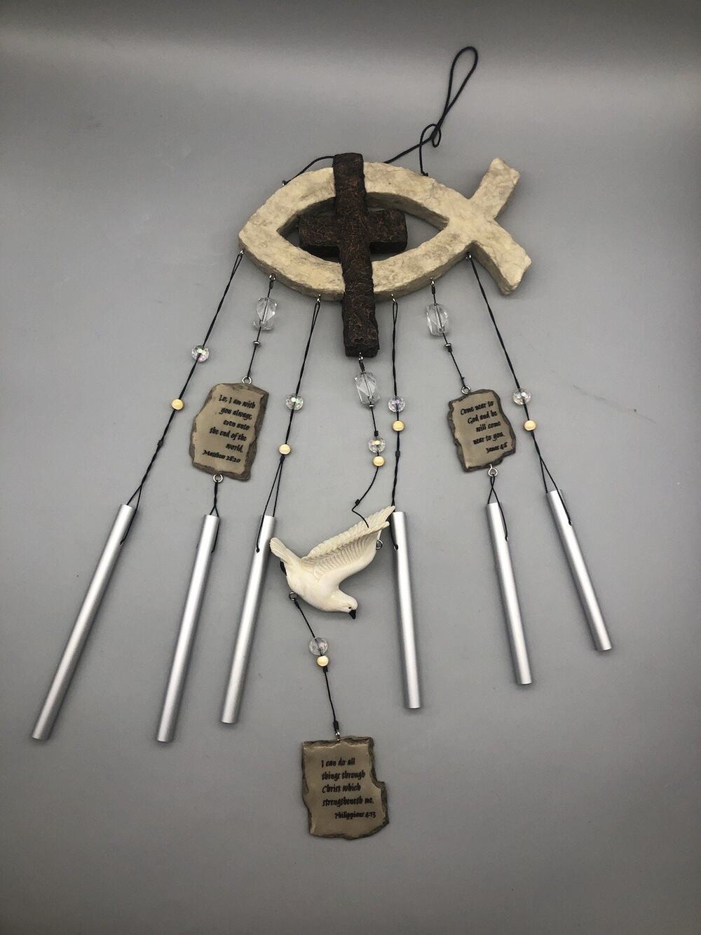 Cross Fish Bird RELIGIOUS RESIN CROSS WIND CHIMES Multicolor *READ